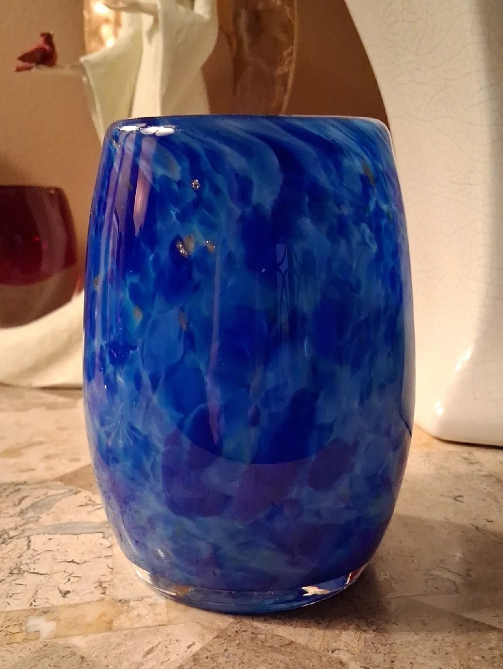 Votive Candle Holder. Art Glass In Lapis Blue  